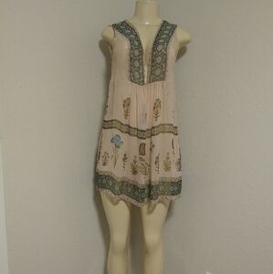 Lux Sleeveless Pink Beige Pullover Floral Sheer Dress M